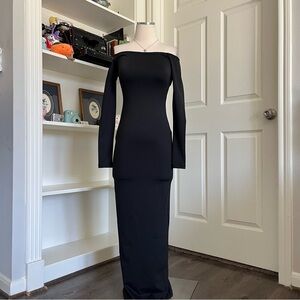Edikted Black Off-Shoulder Long Sleeve Maxi Dress